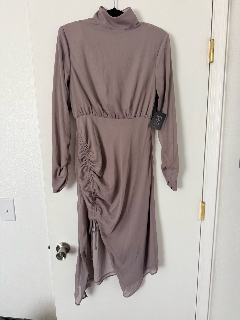 Ruched Long Sleeve Midi Dress in Gray